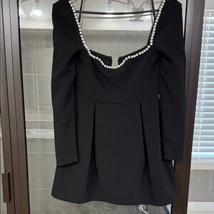 Oddmuse long sleeve black mini dress with pearls